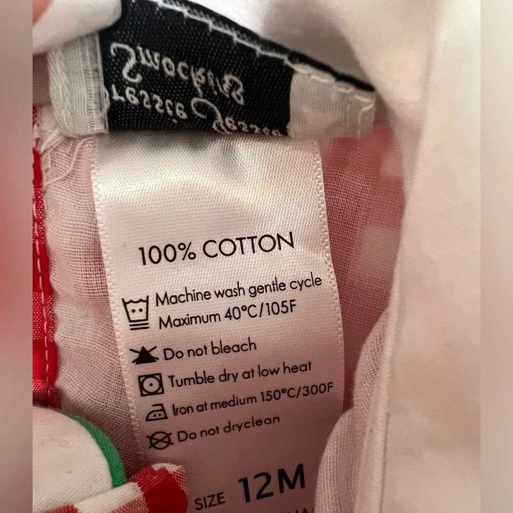 Dressie Jessie Smocking Baby Girl Christmas Dress 12M Red Gingham Monogram EUC